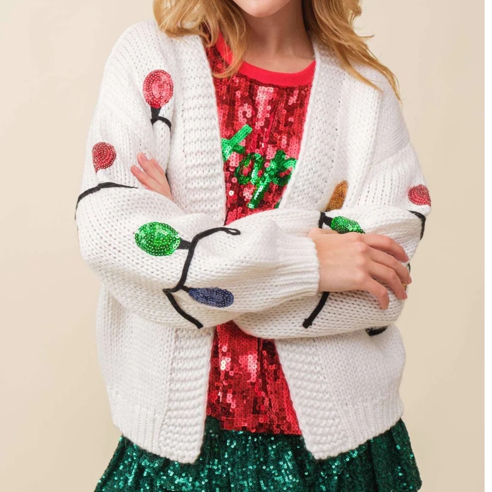 Main Strip Sequin Light Cardigan || Size Medium